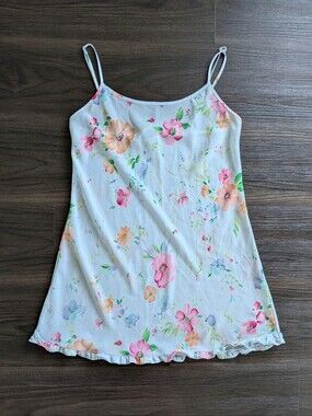 Vintage 90s Victoria's Secret Slip Blue Sheer Floral Lingerie Small